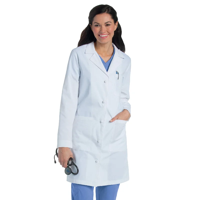 Women's Three-Pocket 40.5" Full-Length Lab Coat Tweed Herringbone Houndstooth