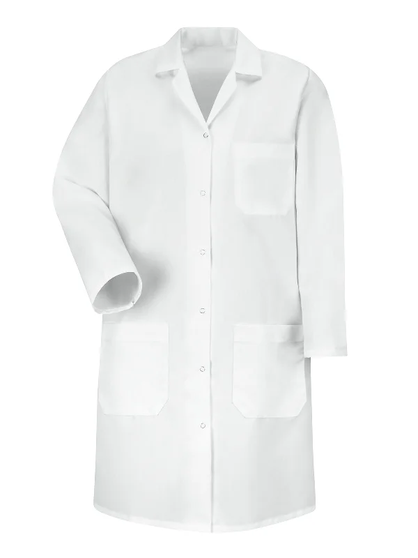 Women's Three-Pocket Gripper-Front 38.25" Full-Length Lab Coat Elasticated Drawstring Belted Women's Three-Pocket Gripper-Front 38.25" Full-Length Lab Coat Elasticated Drawstring Belted
