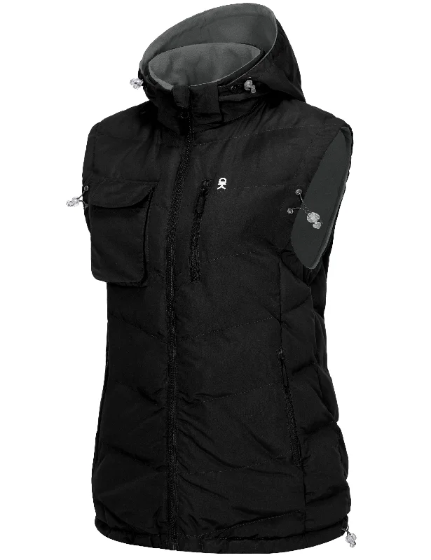 Women's Reversible Fleece Puffer Vest with Removable Hood Classic Wool Vest