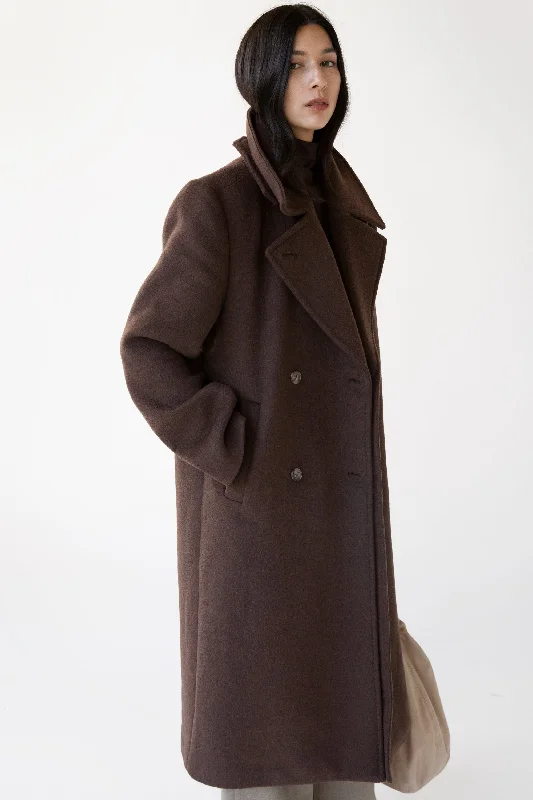 WOOL-BLEND DOUBLE BREASTED COAT WITH POCKETS Blazer Duffle Coat Pea Coat