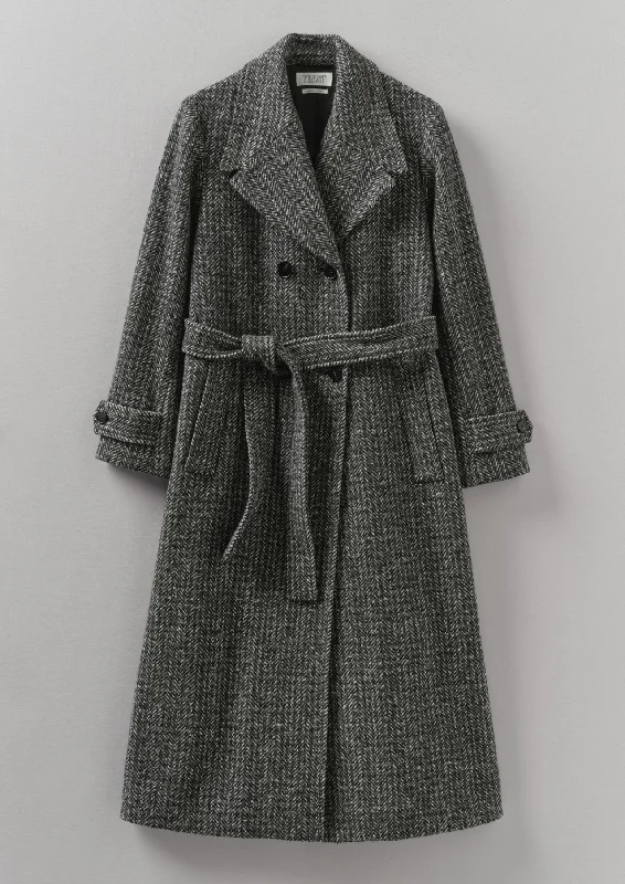 Wool Herringbone Belted Coat | Grey Melange Vest Waistcoat Gilet