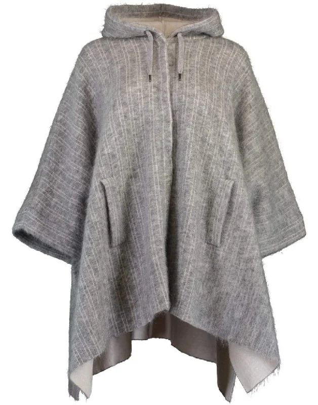 Wool Mohair Hooded Poncho Hoodie with Elastic Waist Stretchable Comfortable