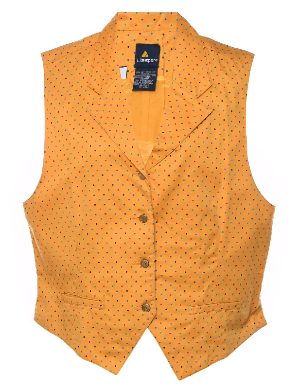 Yellow Polka Dot Design Waistcoat - L Stylish Button-Up Waistcoat Jacket