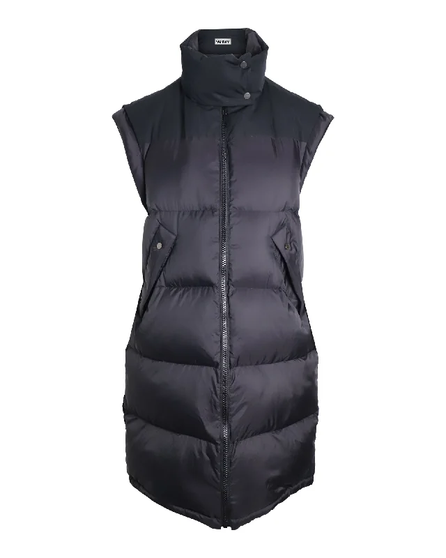 Yves Salomon YS Army Sleeveless Puffer Vest in Black Cotton Soft Drape Vest