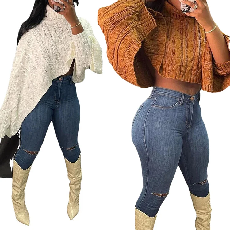 Z63493 Fashion Turtleneck top Casual women fall Bat sleeve Crop top winter knit shawl sweater Trendy Floral Print Shawl Z63493 Fashion Turtleneck top Casual women fall Bat sleeve Crop top winter knit shawl sweater Trendy Floral Print Shawl