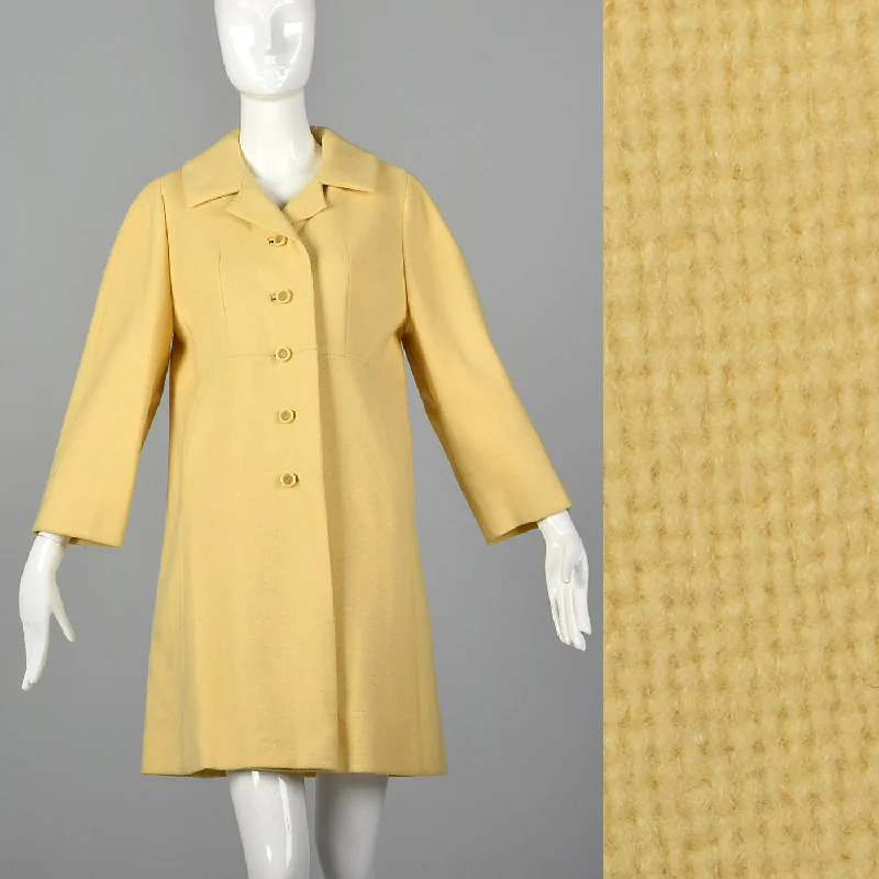 1960s Mod Yellow Spring Coat Striped Polka Dot Floral