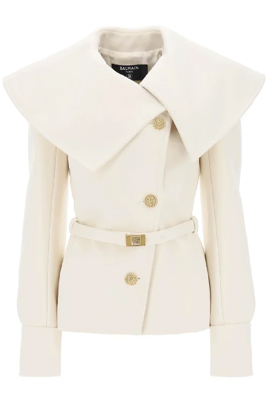 Belted Double-breasted Peacoat  - Bianco Striped Polka Dot Solid