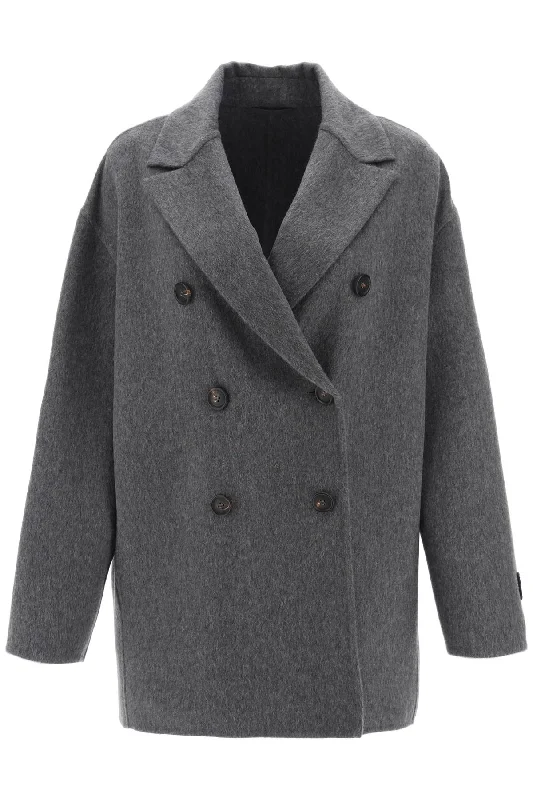 Cashmere Beaver Peacoat  - Grey Three-Quarter Sleeve Elbow Sleeve Wrist Sleeve