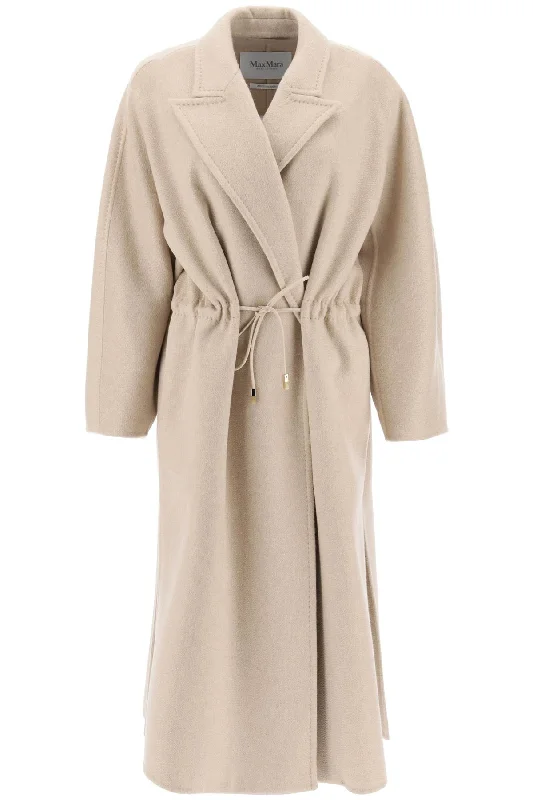 Bertone Cashmere Drawstring Coat  - Beige Plaid Tartan Floral