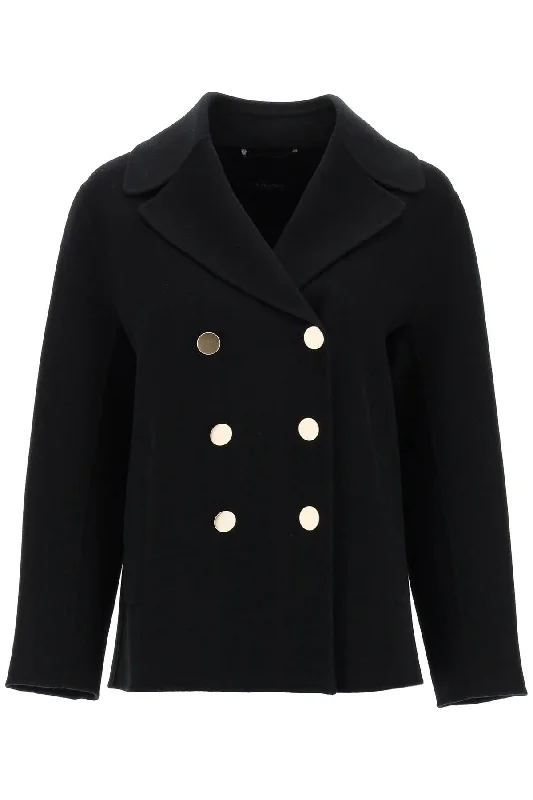 Margot Double-breated Wool Peacoat  - Blue Tweed Herringbone Houndstooth