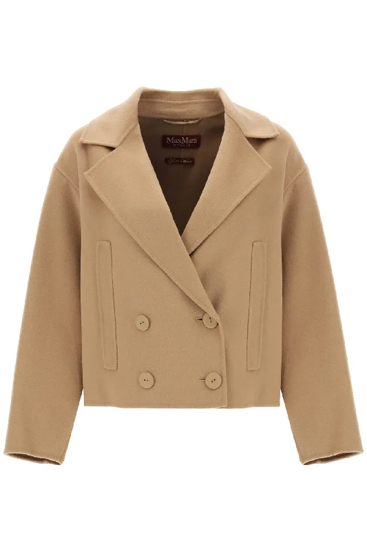 Celso Cropped Peacoat  - Beige Appliqued Beaded Sequined