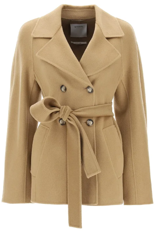 Umano Double-breasted Peacoat  - Beige Print Jacquard Embroidered