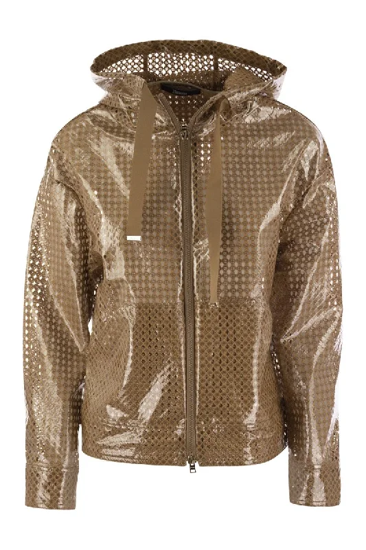 A-shape in coated lace and grosgrain Bomber Jacket Denim Jacket Leather Jacket