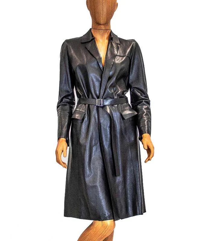 Black Leather Peacoat Fitted Loose Oversized