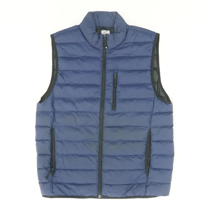 Blue Solid Puffer Vest Elegant Duster Vest