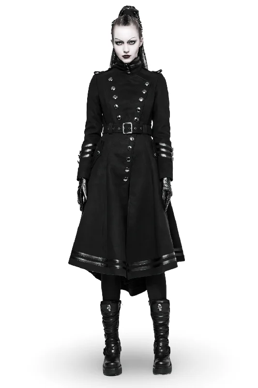 Elegant Women Gothic Black Coat with Ribbon and Pockets Peter Pan Collar Cowl Neck Turtleneck Elegant Women Gothic Black Coat with Ribbon and Pockets Peter Pan Collar Cowl Neck Turtleneck