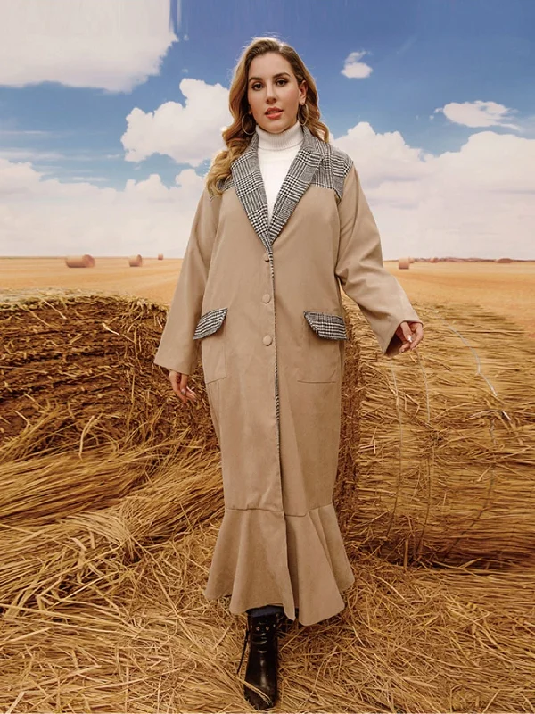 Full Size Two-Tone Ruffle Hem Longline Coat with Pockets Asymmetrical Collar Hooded Zippered