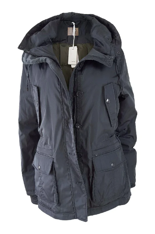 GAS Women's Grey Padded Hooded Utility Coat Multiple Pockets (UK 16) Hook-and-Loop Buckled Tied GAS Women's Grey Padded Hooded Utility Coat Multiple Pockets (UK 16) Hook-and-Loop Buckled Tied