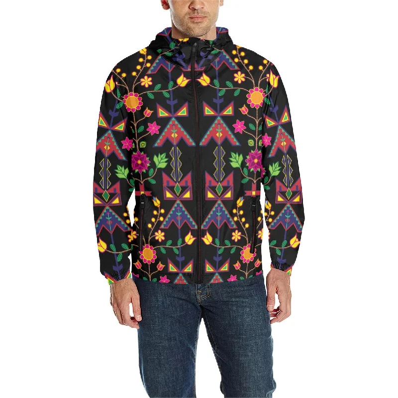 Geometric Floral Spring - Black Unisex Quilted Coat Rayon Velvet Corduroy