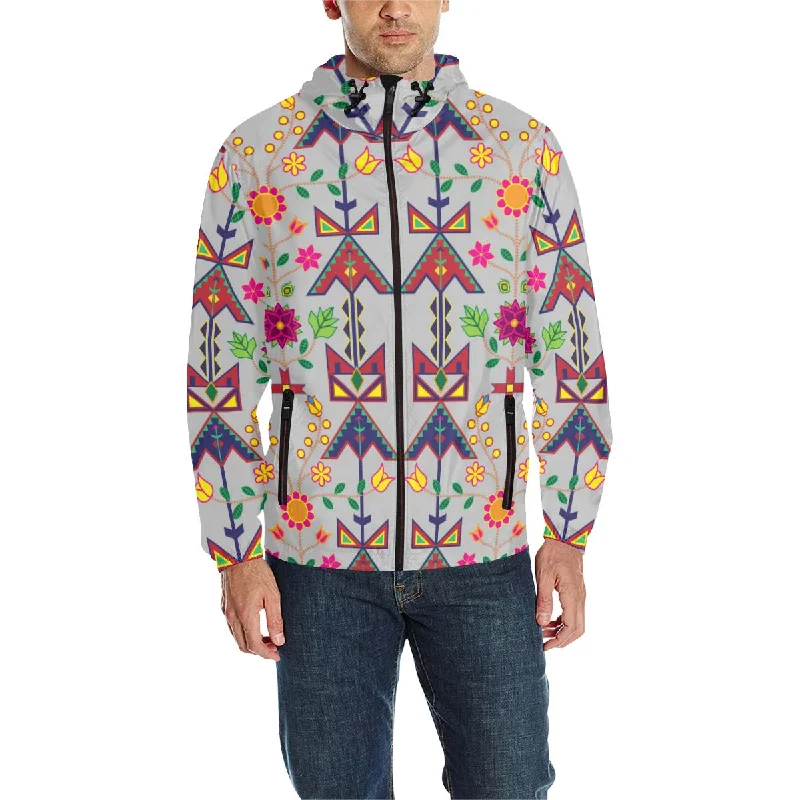 Geometric Floral Spring - Gray Unisex Quilted Coat Fleece Down Feather