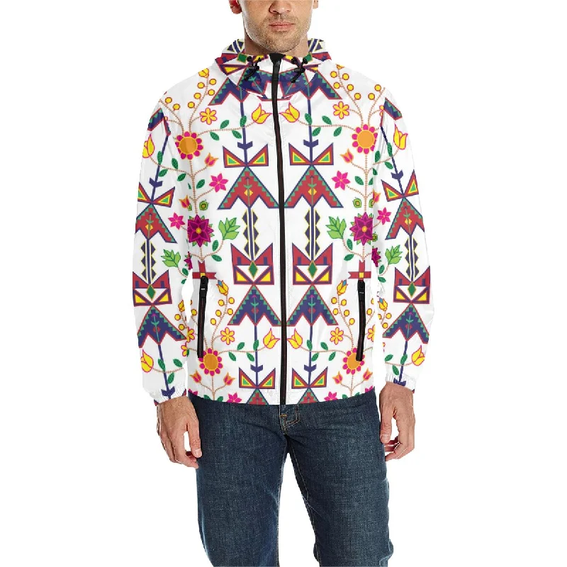 Geometric Floral Spring-White Unisex Quilted Coat Satin Silk Chiffon