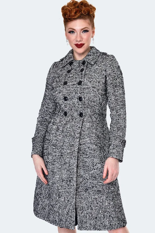 Herringbone Double-Breasted Coat by Voodoo Vixen Turtleneck Wrap Cape