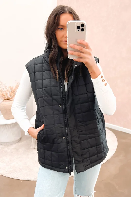 Hollie Puffer Vest Black Cozy Teddy Vest