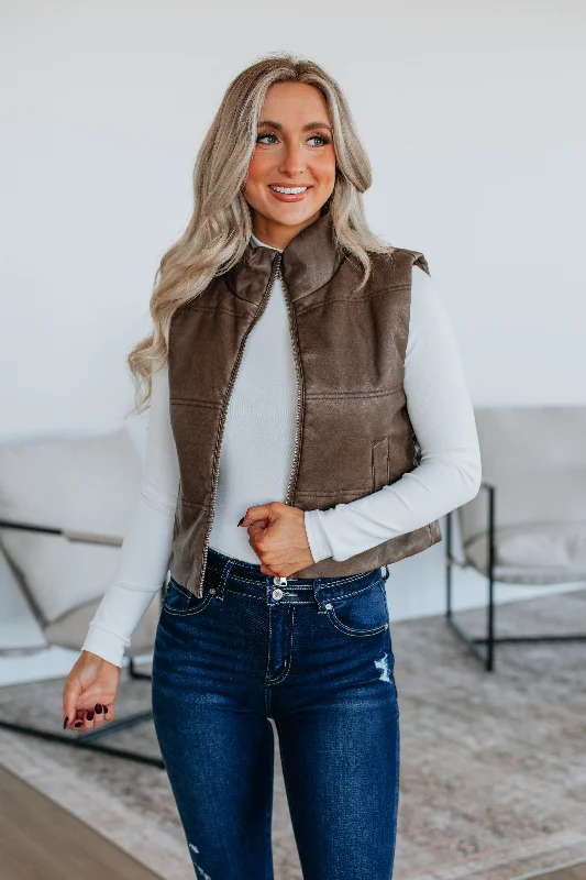 Jojo Puffer Vest - Espresso Padded Quilted Vest