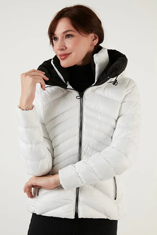 Lela Women's Hooded Pocket Slim Fit Puffer Large Size Coat Bodycon Sheath Shift