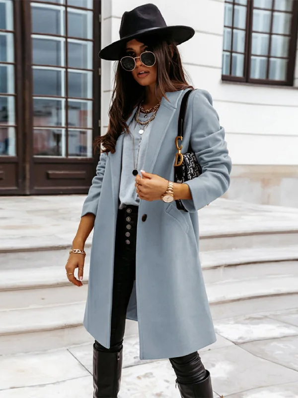 Long Sleeve Longline Coat with Pockets Buttoned Toggled Snapped