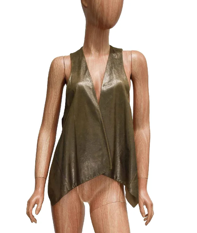 Metallic Leather Vest Minimalist Long Vest