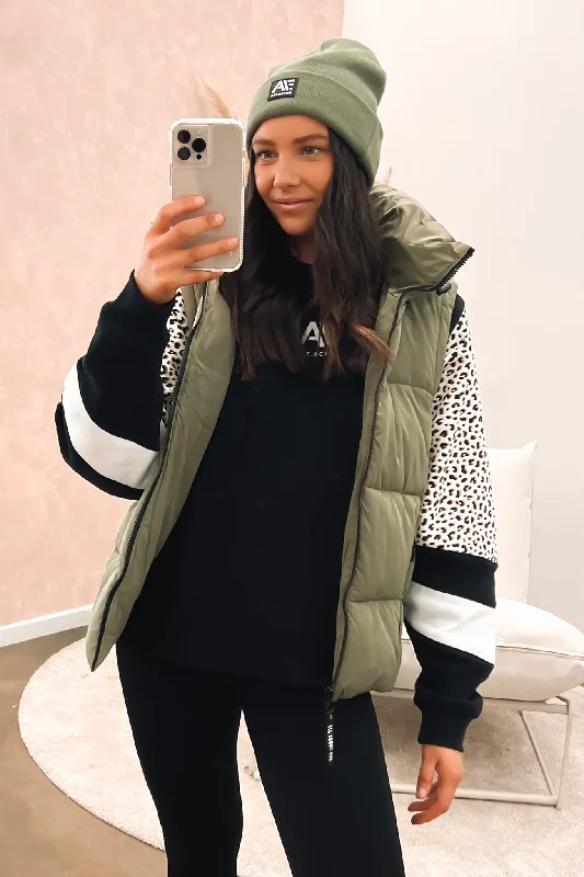 Remi Luxe Puffer Vest Khaki Smart Layering Vest
