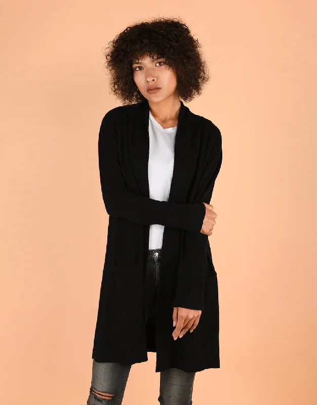 Sash Wrap Coatigan with Pockets in Black Anorak Windbreaker Fleece