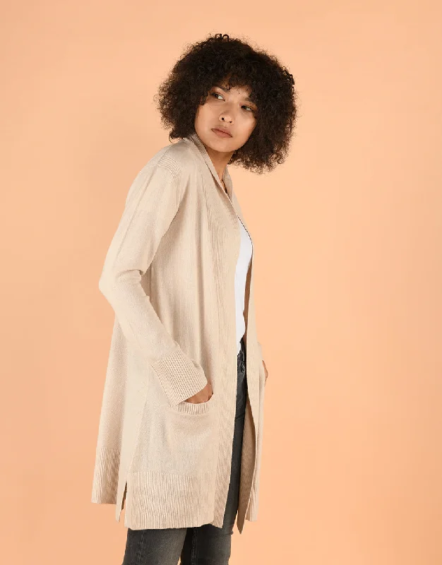 Sash Wrap Coatigan with Pockets in Cream Trench Raincoat Windbreaker