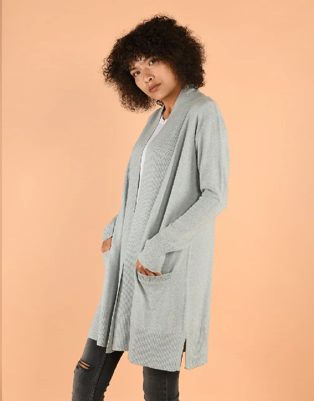 Sash Wrap Coatigan with Pockets in Ice Jelly Suede Faux Fur Shearling