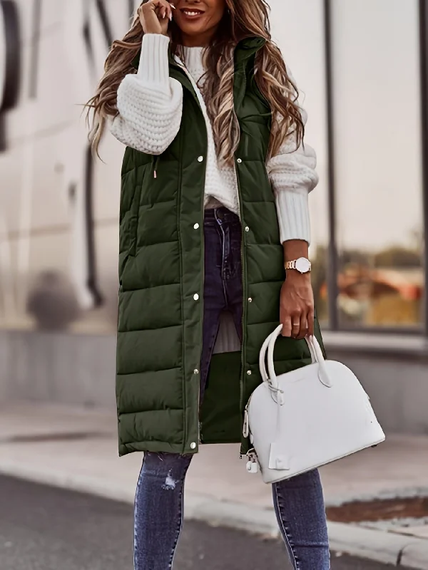 Stylish Sleeveless Hooded Chic Long Vest Coat Relaxed Office Vest