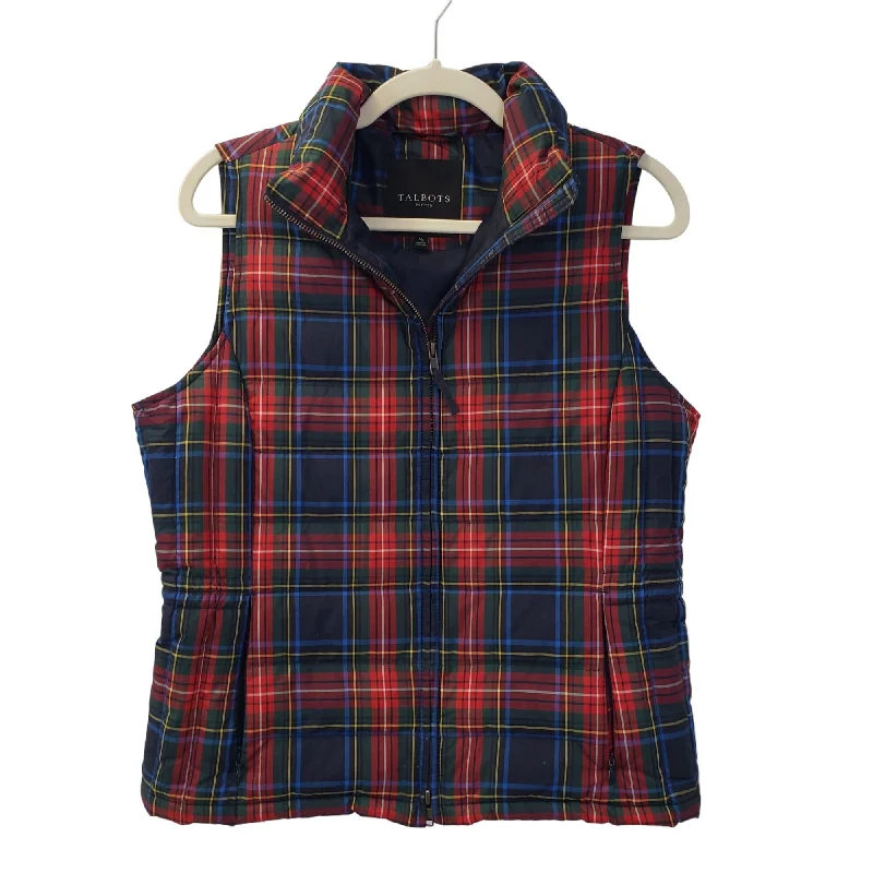 Talbots Petites Tartan Plaid Down Filled Full Zip Puffer Vest Size M Petite Soft Cashmere Vest