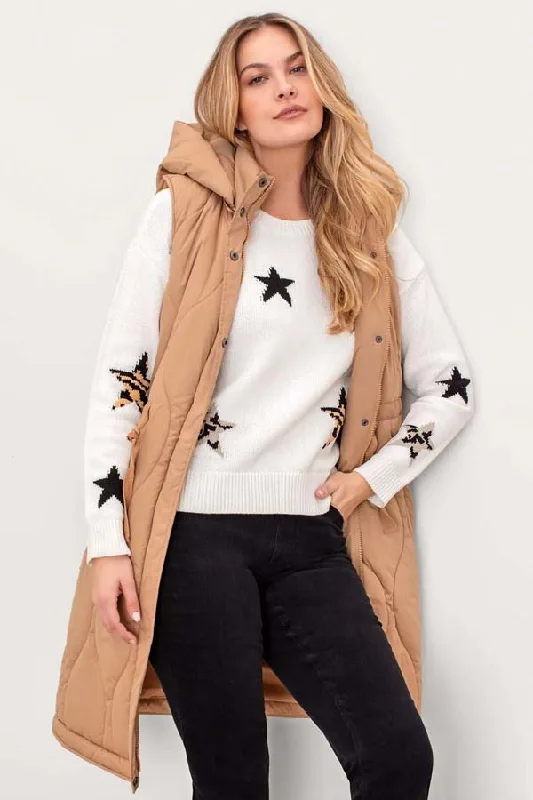 Tribal Drawstring Waist Puffer Vest Sleeveless Winter Coat