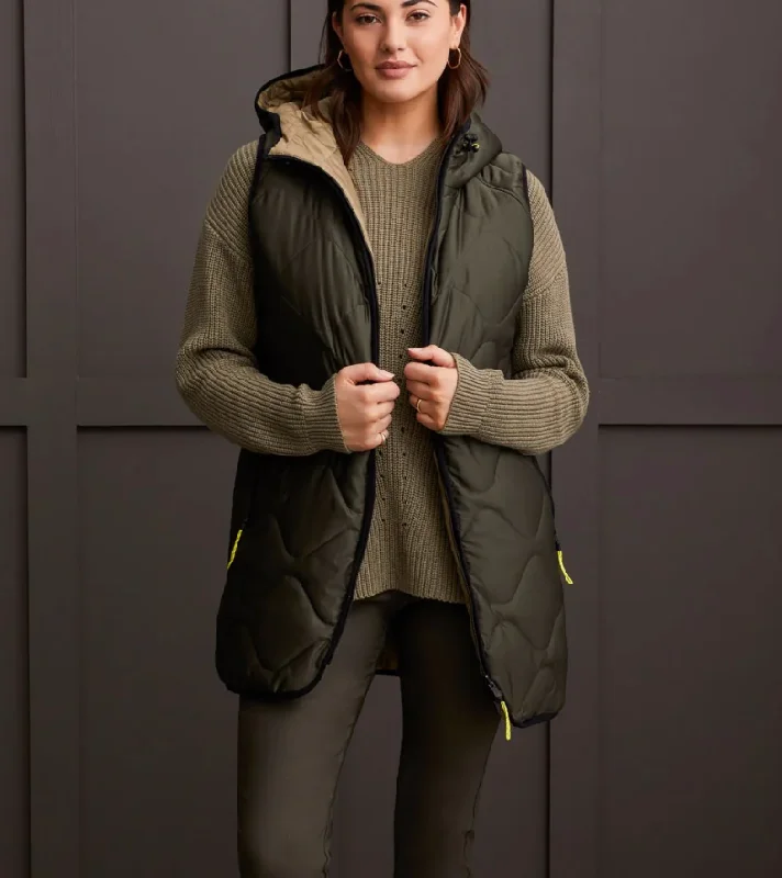 Tribal Reversible Hooded Puffer Vest Women’s 1943O-3376-0125 Collared Sleeveless Coat