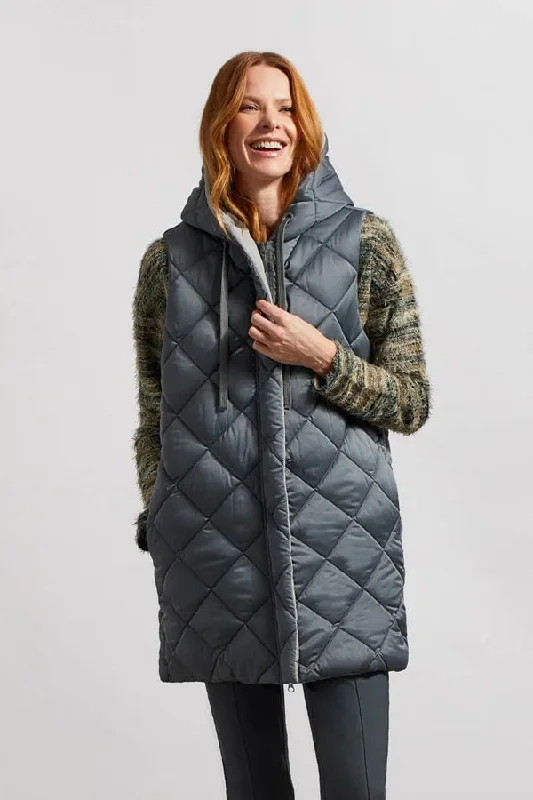 Tribal Reversible Long Hooded Puffer Vest Classic Wool Vest