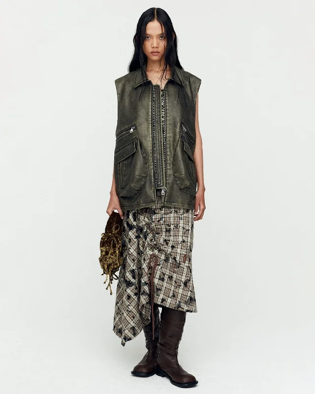UNISEX ETNA FAUX LEATHER VEST awa651u(KHAKI) Trendy Belted Vest