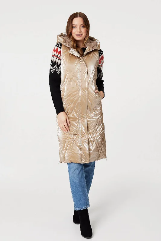 Longline Hooded Puffer Vest Extra-Warm Insulated Vest