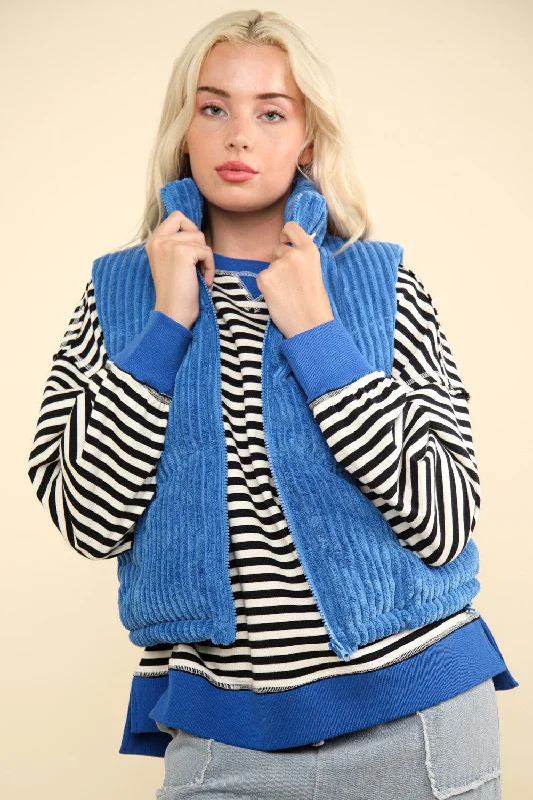 Zip Up Padded Corduroy Puffer Vest Sporty Zip Vest