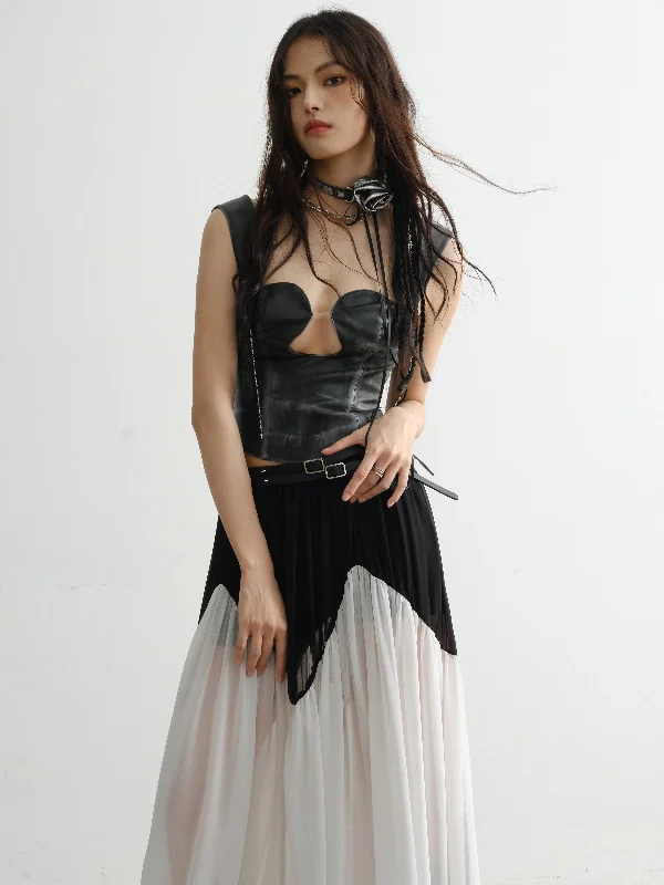 Vintage Hollow Pu Leather Vest Fur-Lined Vest Coat