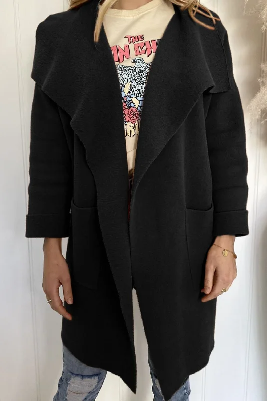 Waterfall Collar Brushed Longline Coat with Pockets Houndstooth Jacket Shearling Jacket Fleece Jacket Waterfall Collar Brushed Longline Coat with Pockets Houndstooth Jacket Shearling Jacket Fleece Jacket