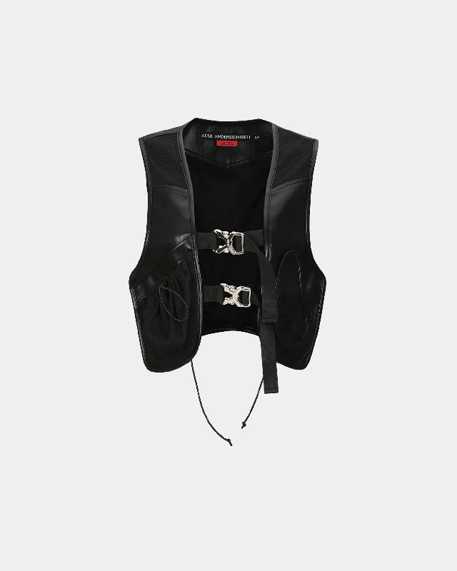 (WOMEN) SINA FAUX-LEATHER VEST awa598w(BLACK) Elegant Checkered Vest