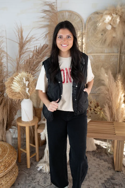Women's Quilted Puffer Vest-Black Modern Suit Vest