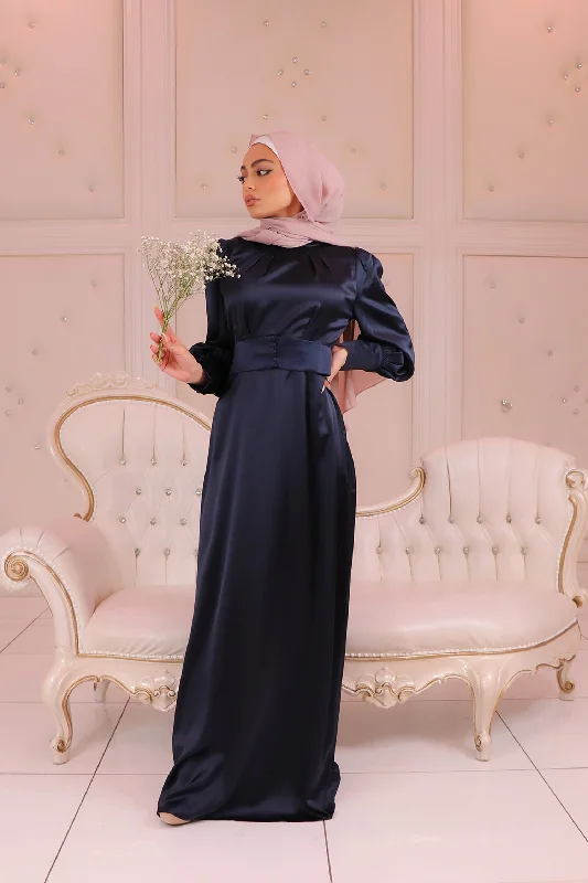 Alanna Cuff Satin Dress - Midnight Blue Tunics Trendy modern