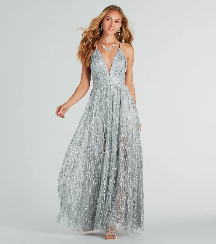 Azel Formal Glitter Tulle A-Line Long Dress Tunics Vintage classic