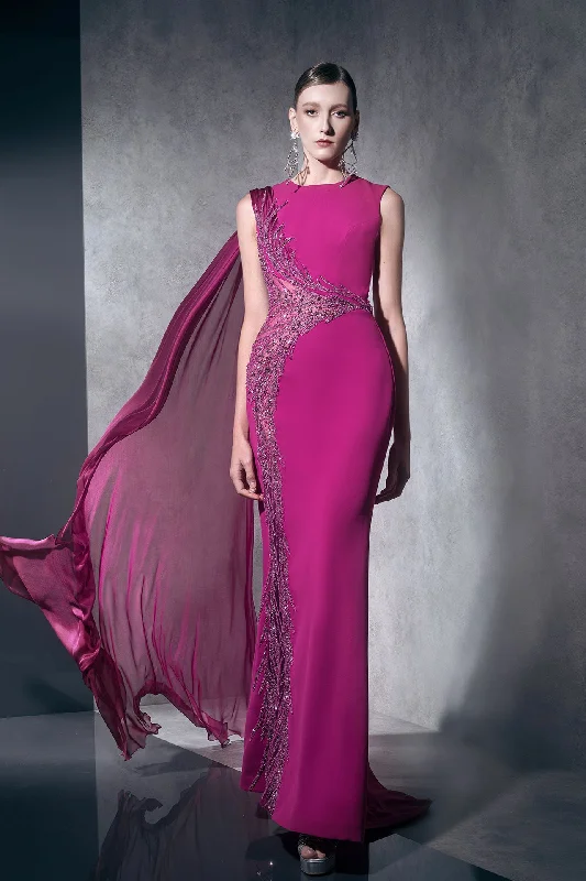 Beaded crepe dress with muslin cape Tunics Trousers formal